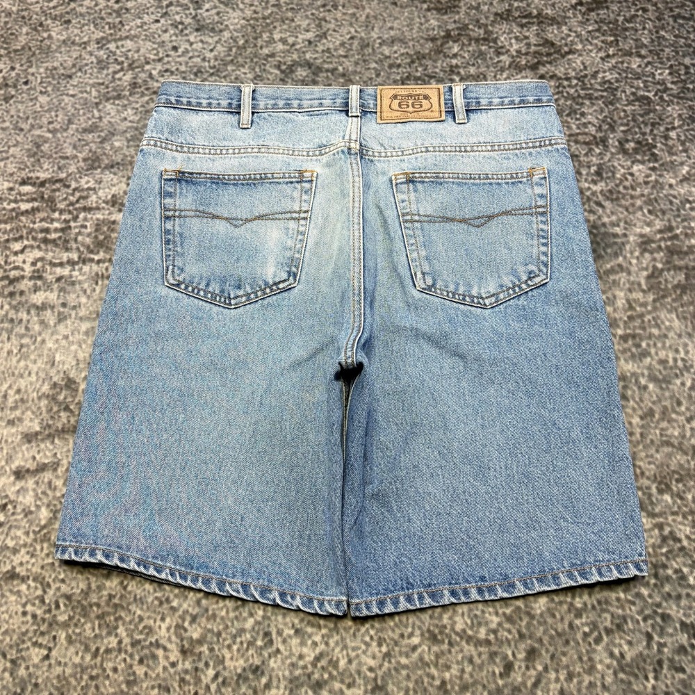 VTG Route 66 Relaxed Fit Denim Shorts Mens 36 Blue Baggy Skater Outodor Y2K